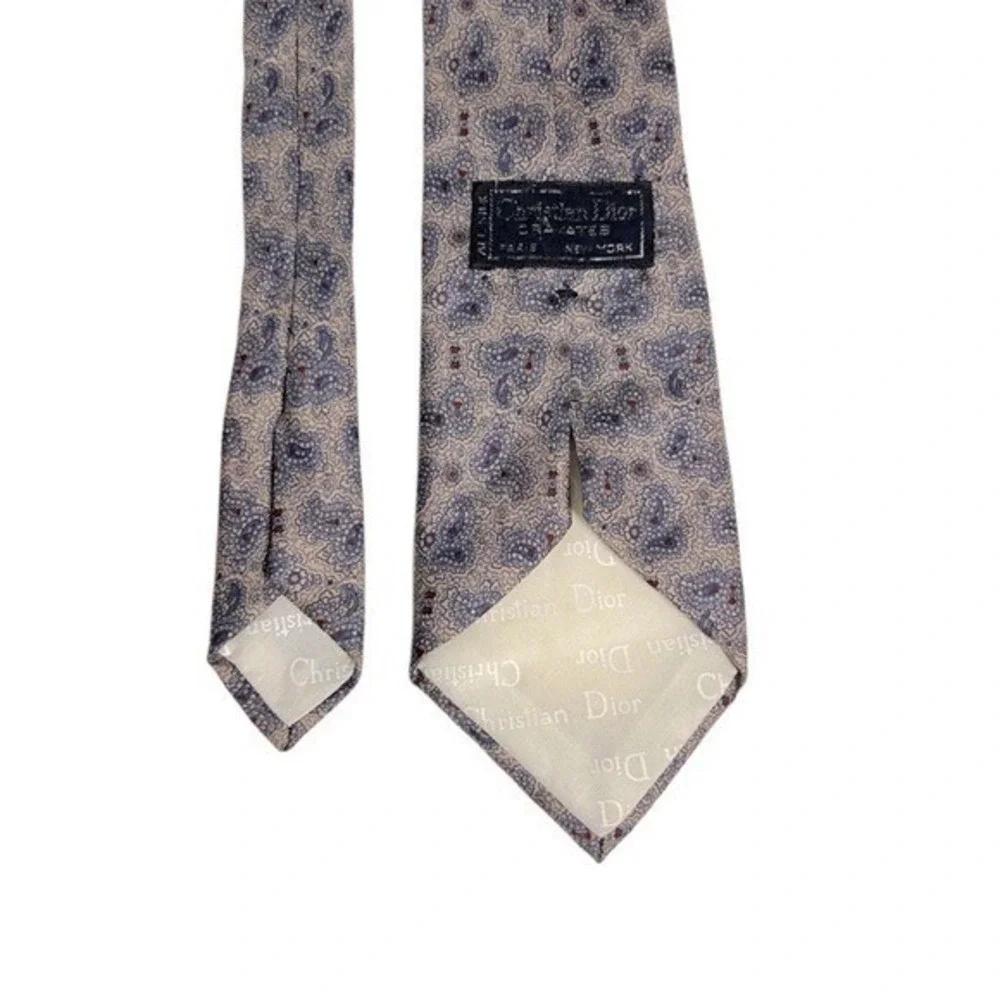Christian Dior Monsieur Silk Paisley Tie Blue Gray Burgundy Vintage France